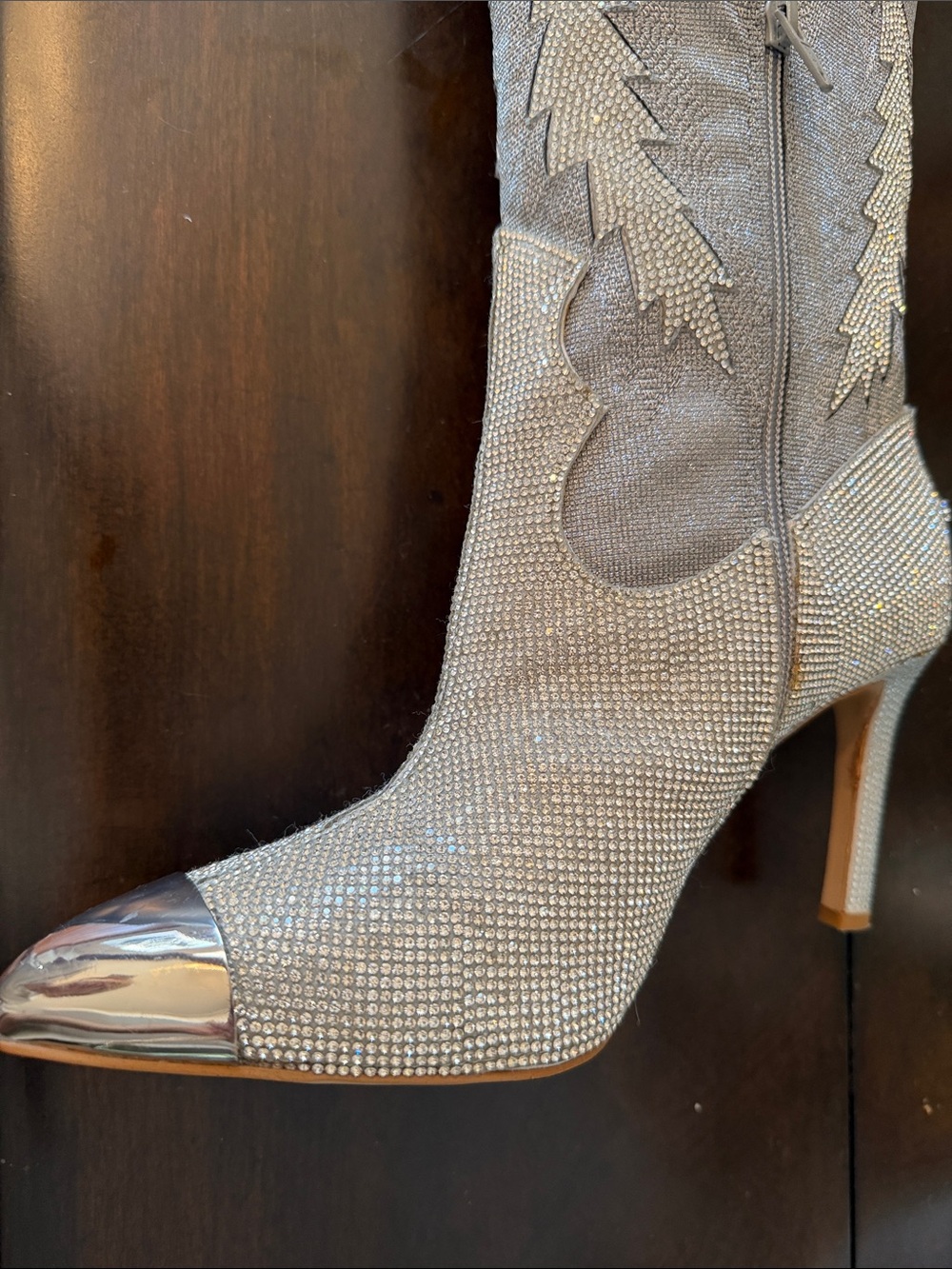 Gianni Bini Silver Rhinestone Over-the-Knee Western Stiletto Boots - Picture 7 of 11